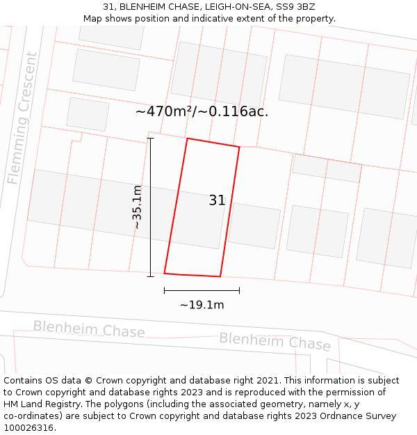 31, BLENHEIM CHASE, LEIGH-ON-SEA, SS9 3BZ: Plot and title map