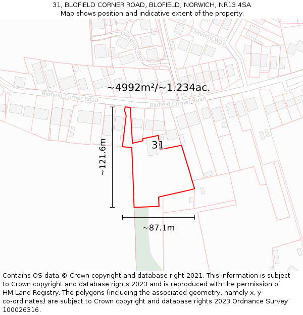 31, BLOFIELD CORNER ROAD, BLOFIELD, NORWICH, NR13 4SA: Plot and title map