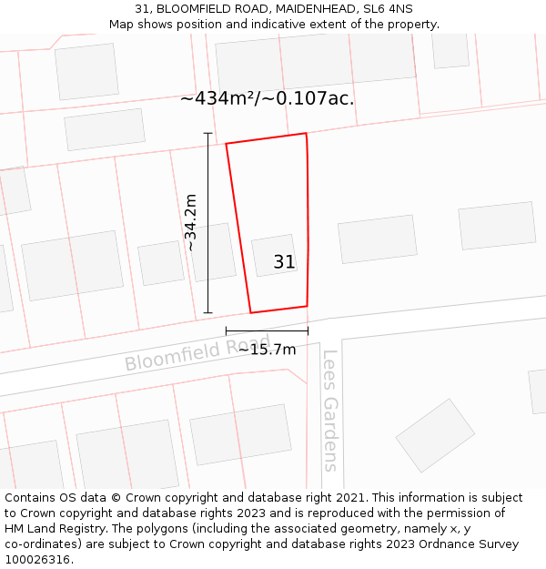 31, BLOOMFIELD ROAD, MAIDENHEAD, SL6 4NS: Plot and title map