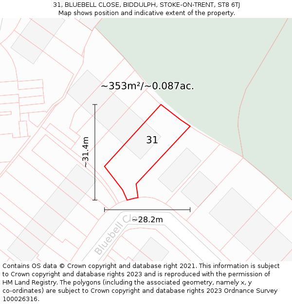 31, BLUEBELL CLOSE, BIDDULPH, STOKE-ON-TRENT, ST8 6TJ: Plot and title map