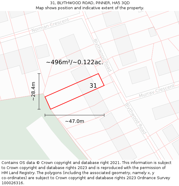 31, BLYTHWOOD ROAD, PINNER, HA5 3QD: Plot and title map