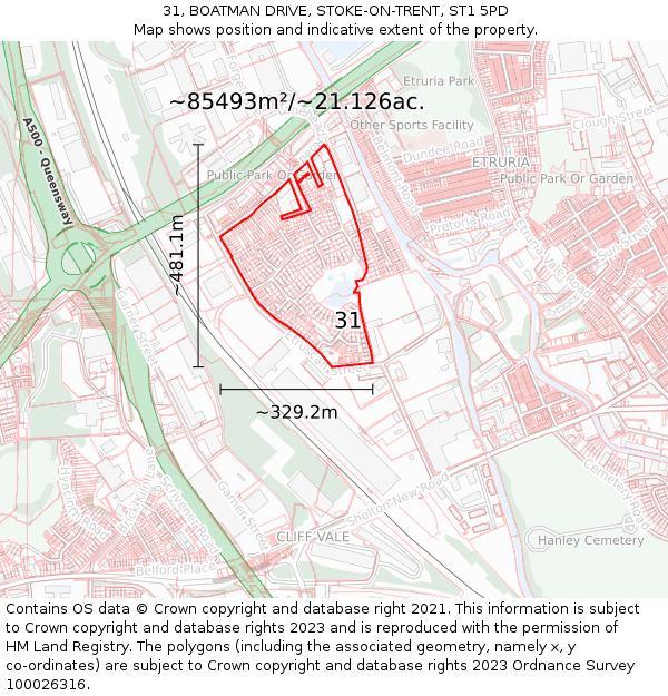 31, BOATMAN DRIVE, STOKE-ON-TRENT, ST1 5PD: Plot and title map