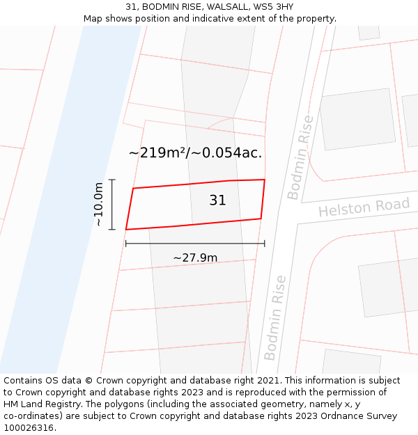 31, BODMIN RISE, WALSALL, WS5 3HY: Plot and title map