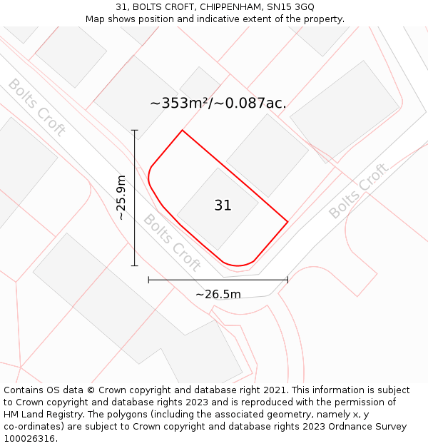 31, BOLTS CROFT, CHIPPENHAM, SN15 3GQ: Plot and title map