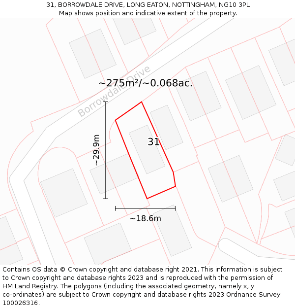 31, BORROWDALE DRIVE, LONG EATON, NOTTINGHAM, NG10 3PL: Plot and title map