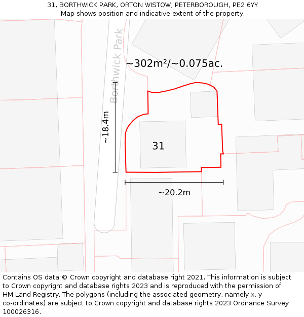 31, BORTHWICK PARK, ORTON WISTOW, PETERBOROUGH, PE2 6YY: Plot and title map