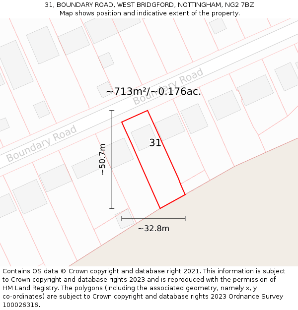 31, BOUNDARY ROAD, WEST BRIDGFORD, NOTTINGHAM, NG2 7BZ: Plot and title map