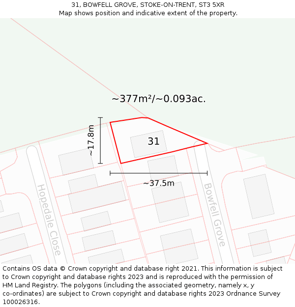 31, BOWFELL GROVE, STOKE-ON-TRENT, ST3 5XR: Plot and title map