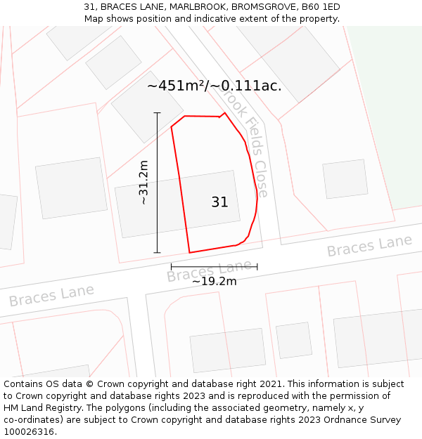 31, BRACES LANE, MARLBROOK, BROMSGROVE, B60 1ED: Plot and title map