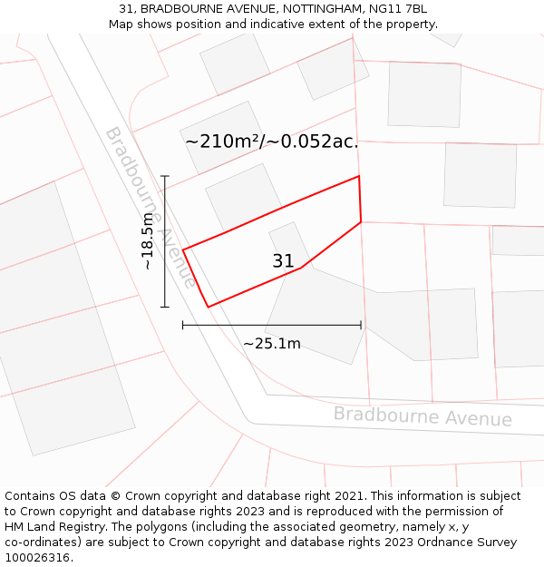 31, BRADBOURNE AVENUE, NOTTINGHAM, NG11 7BL: Plot and title map