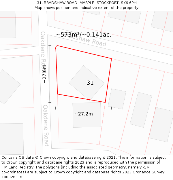 31, BRADSHAW ROAD, MARPLE, STOCKPORT, SK6 6PH: Plot and title map