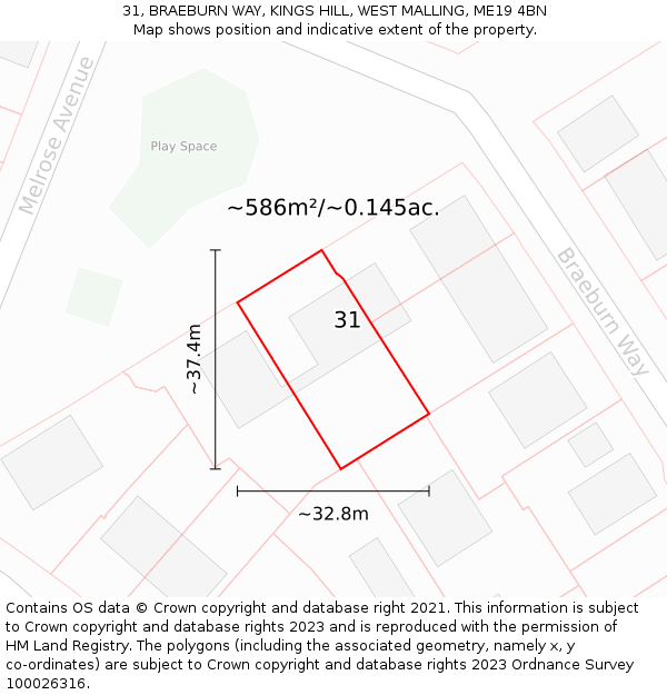 31, BRAEBURN WAY, KINGS HILL, WEST MALLING, ME19 4BN: Plot and title map