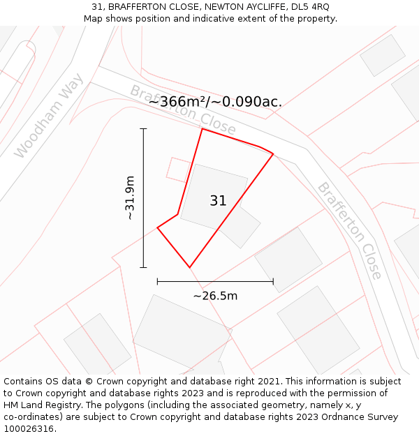 31, BRAFFERTON CLOSE, NEWTON AYCLIFFE, DL5 4RQ: Plot and title map