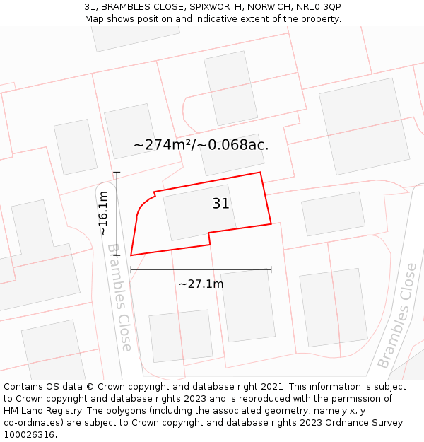 31, BRAMBLES CLOSE, SPIXWORTH, NORWICH, NR10 3QP: Plot and title map