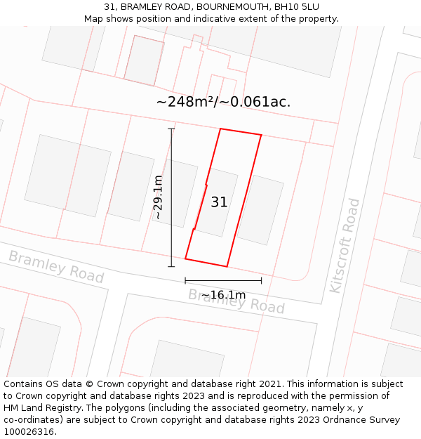 31, BRAMLEY ROAD, BOURNEMOUTH, BH10 5LU: Plot and title map