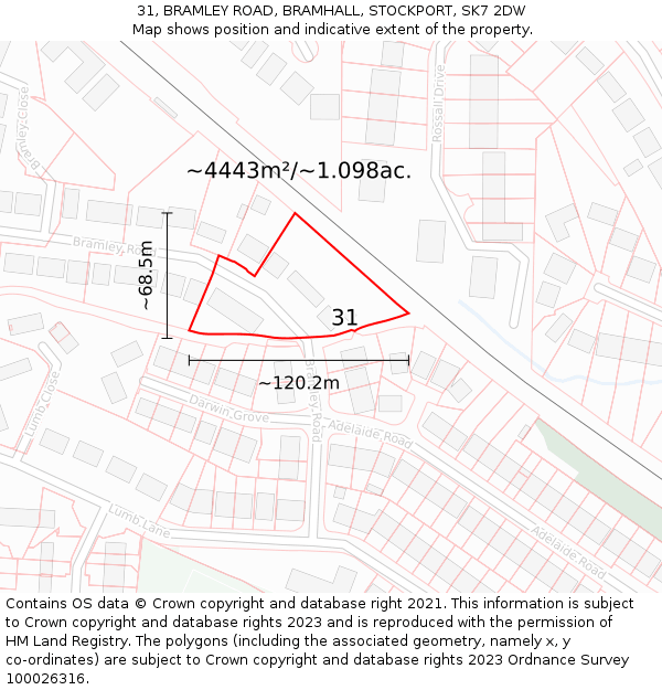 31, BRAMLEY ROAD, BRAMHALL, STOCKPORT, SK7 2DW: Plot and title map