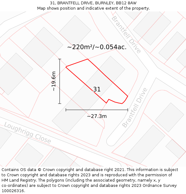 31, BRANTFELL DRIVE, BURNLEY, BB12 8AW: Plot and title map