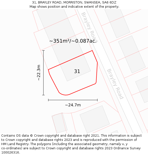 31, BRAYLEY ROAD, MORRISTON, SWANSEA, SA6 6DZ: Plot and title map