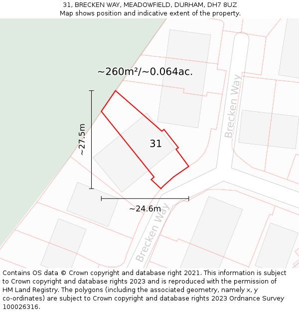 31, BRECKEN WAY, MEADOWFIELD, DURHAM, DH7 8UZ: Plot and title map