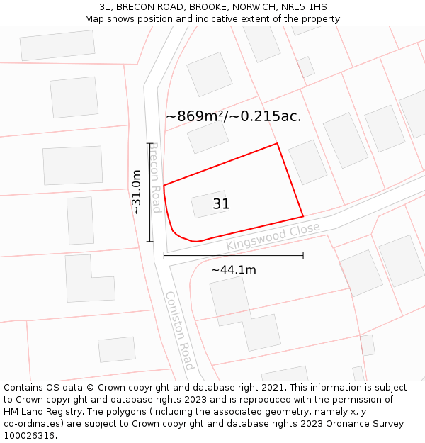 31, BRECON ROAD, BROOKE, NORWICH, NR15 1HS: Plot and title map