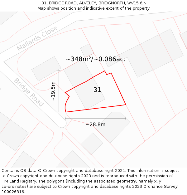 31, BRIDGE ROAD, ALVELEY, BRIDGNORTH, WV15 6JN: Plot and title map