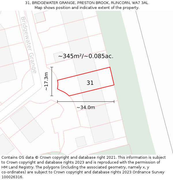 31, BRIDGEWATER GRANGE, PRESTON BROOK, RUNCORN, WA7 3AL: Plot and title map