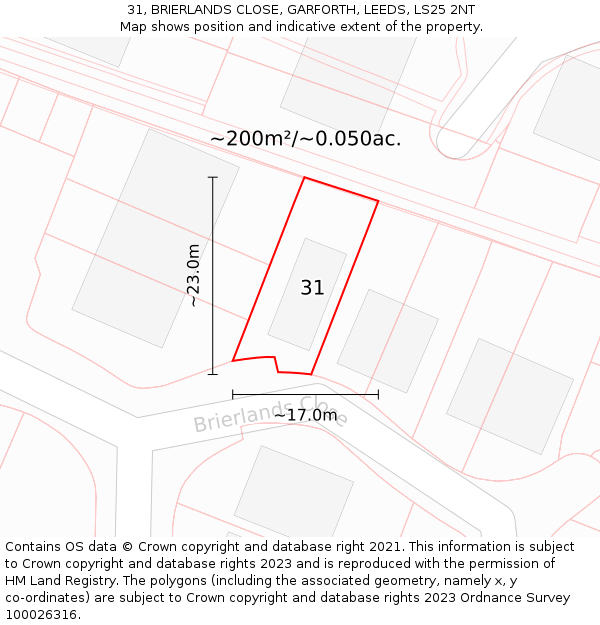 31, BRIERLANDS CLOSE, GARFORTH, LEEDS, LS25 2NT: Plot and title map