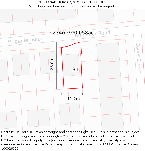 31, BRIGADIER ROAD, STOCKPORT, SK5 8LW: Plot and title map
