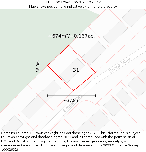 31, BROOK WAY, ROMSEY, SO51 7JZ: Plot and title map