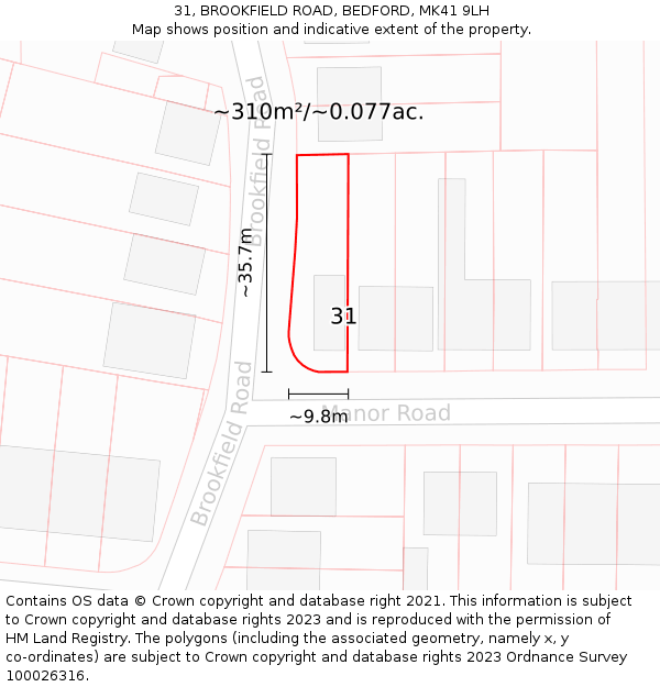 31, BROOKFIELD ROAD, BEDFORD, MK41 9LH: Plot and title map