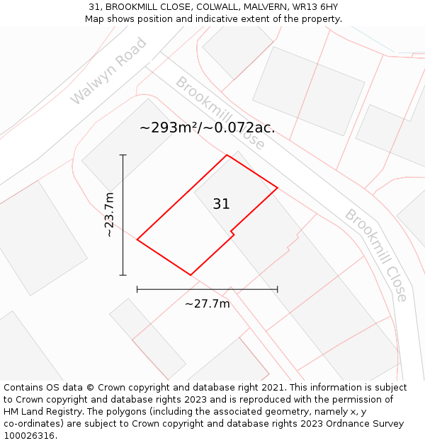 31, BROOKMILL CLOSE, COLWALL, MALVERN, WR13 6HY: Plot and title map
