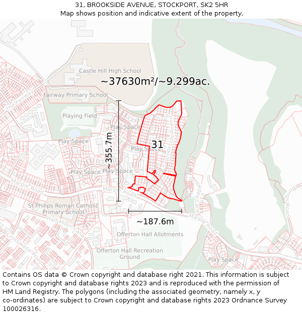 31, BROOKSIDE AVENUE, STOCKPORT, SK2 5HR: Plot and title map