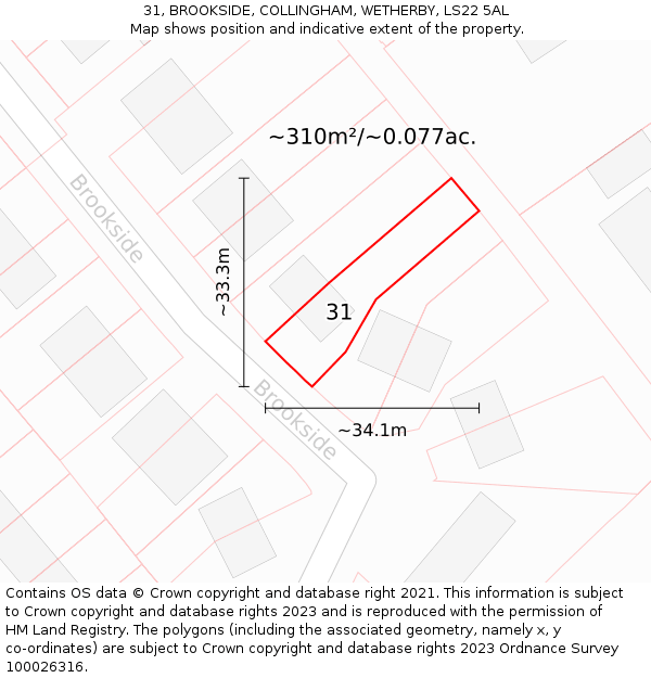 31, BROOKSIDE, COLLINGHAM, WETHERBY, LS22 5AL: Plot and title map