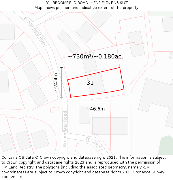 31, BROOMFIELD ROAD, HENFIELD, BN5 9UZ: Plot and title map