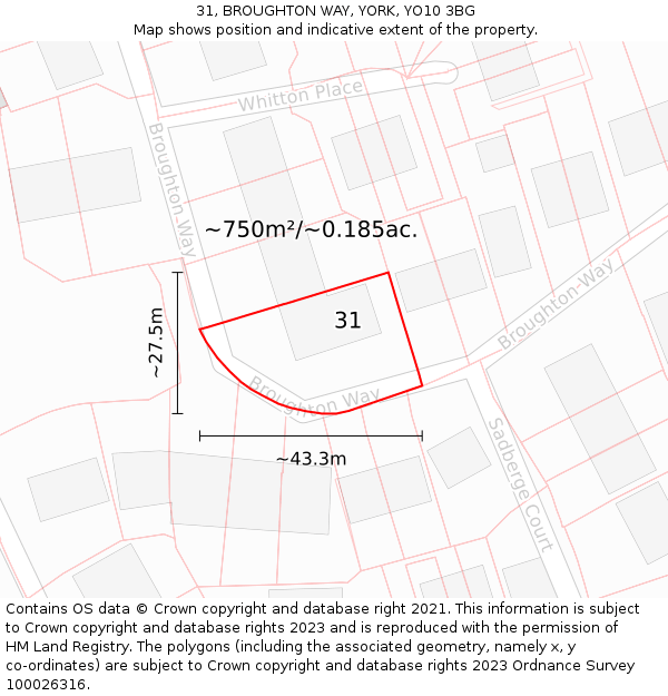 31, BROUGHTON WAY, YORK, YO10 3BG: Plot and title map