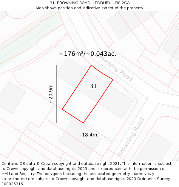 31, BROWNING ROAD, LEDBURY, HR8 2GA: Plot and title map