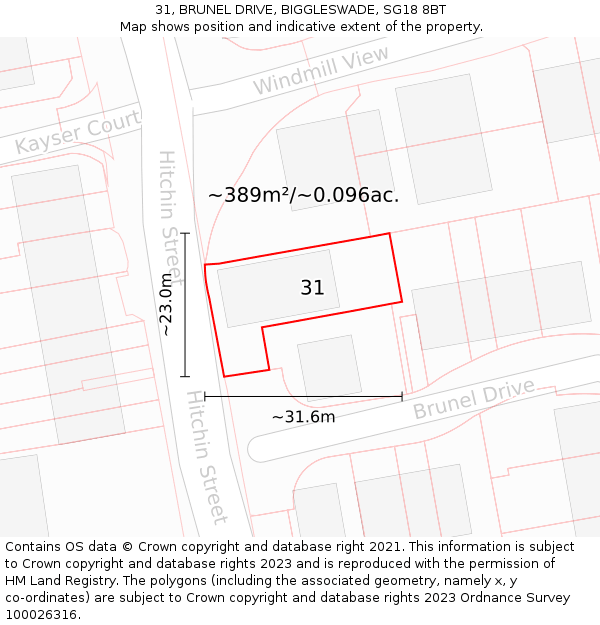 31, BRUNEL DRIVE, BIGGLESWADE, SG18 8BT: Plot and title map