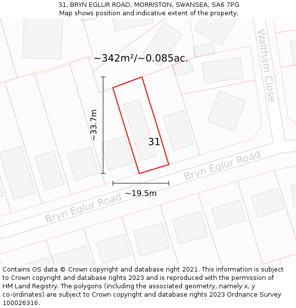 31, BRYN EGLUR ROAD, MORRISTON, SWANSEA, SA6 7PG: Plot and title map