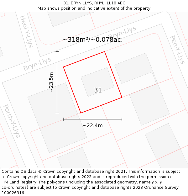 31, BRYN LLYS, RHYL, LL18 4EG: Plot and title map