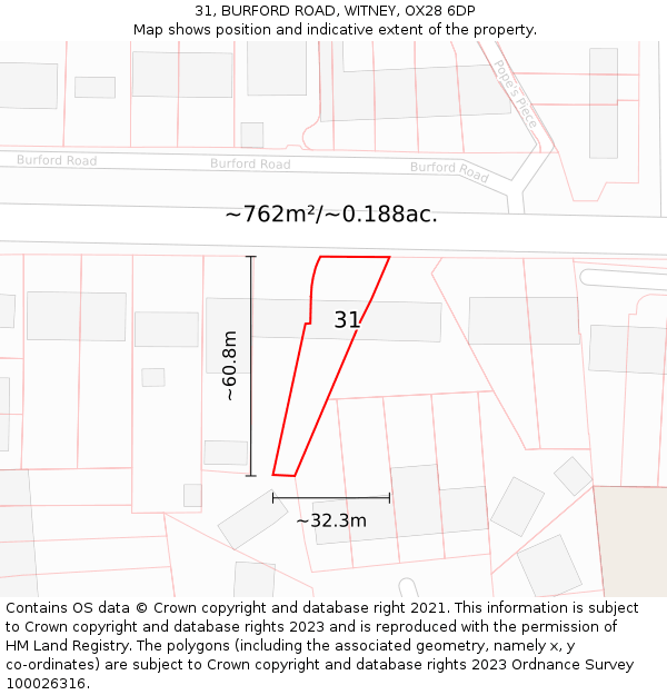 31, BURFORD ROAD, WITNEY, OX28 6DP: Plot and title map