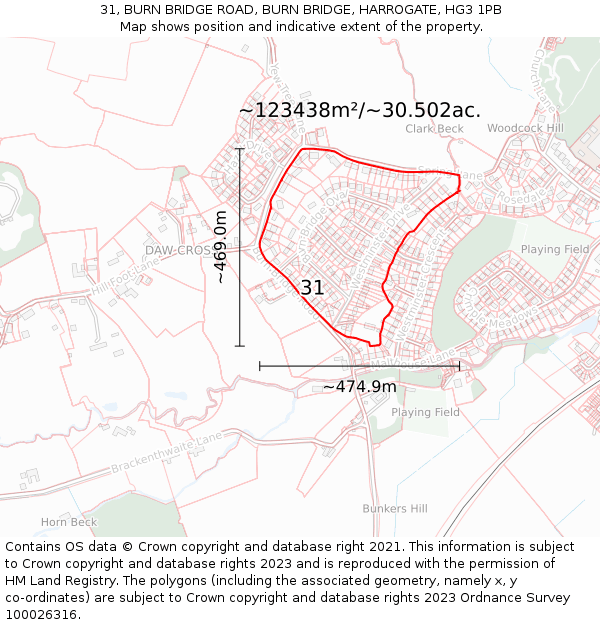 31, BURN BRIDGE ROAD, BURN BRIDGE, HARROGATE, HG3 1PB: Plot and title map