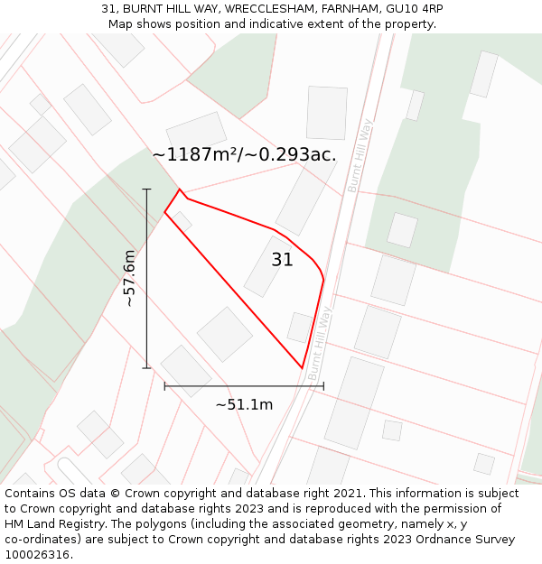 31, BURNT HILL WAY, WRECCLESHAM, FARNHAM, GU10 4RP: Plot and title map