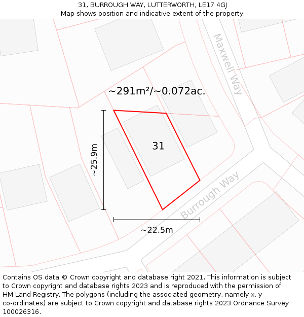 31, BURROUGH WAY, LUTTERWORTH, LE17 4GJ: Plot and title map