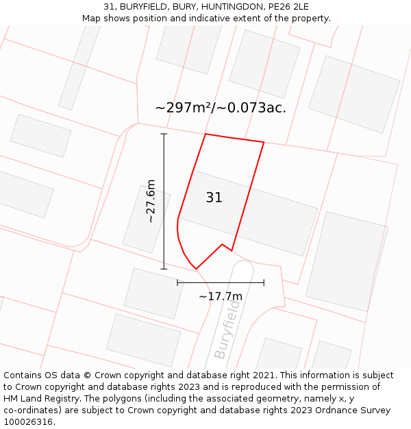 31, BURYFIELD, BURY, HUNTINGDON, PE26 2LE: Plot and title map