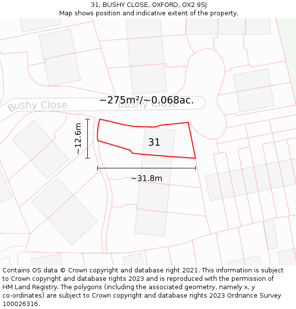 31, BUSHY CLOSE, OXFORD, OX2 9SJ: Plot and title map