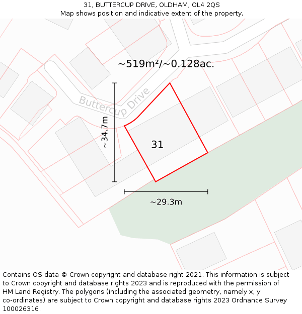 31, BUTTERCUP DRIVE, OLDHAM, OL4 2QS: Plot and title map