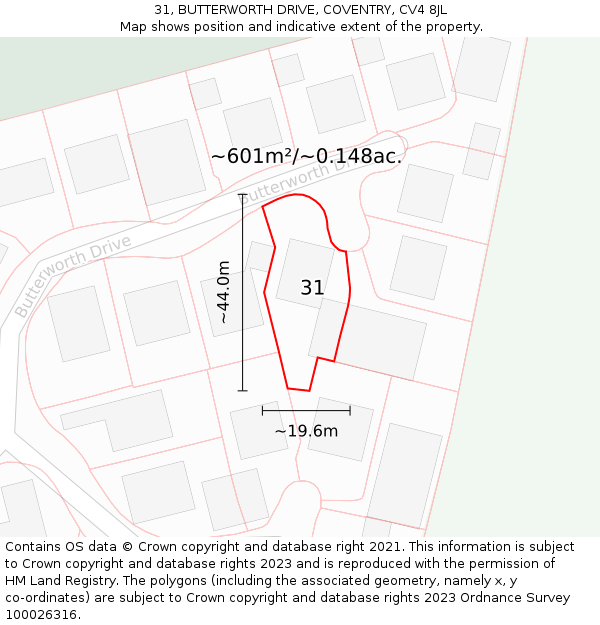 31, BUTTERWORTH DRIVE, COVENTRY, CV4 8JL: Plot and title map