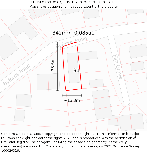 31, BYFORDS ROAD, HUNTLEY, GLOUCESTER, GL19 3EL: Plot and title map