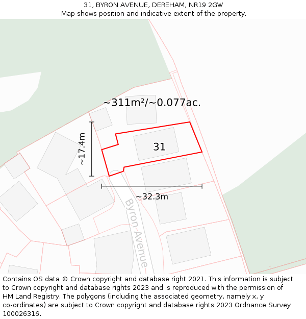 31, BYRON AVENUE, DEREHAM, NR19 2GW: Plot and title map