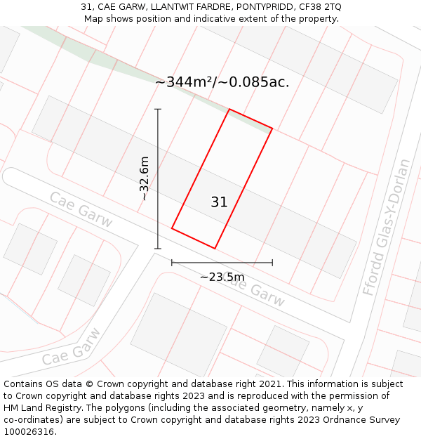 31, CAE GARW, LLANTWIT FARDRE, PONTYPRIDD, CF38 2TQ: Plot and title map